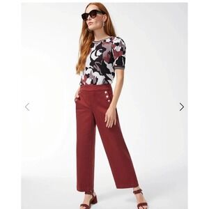 Chicos Wide Leg Ankle Pants Burgundy Sailor Button Red Trousers 1.5T 10T